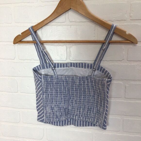 ABERCROMBIE & Fitch Blue & White Striped Button-Front Crop Top | Women’s Tank - Picture 3 of 9